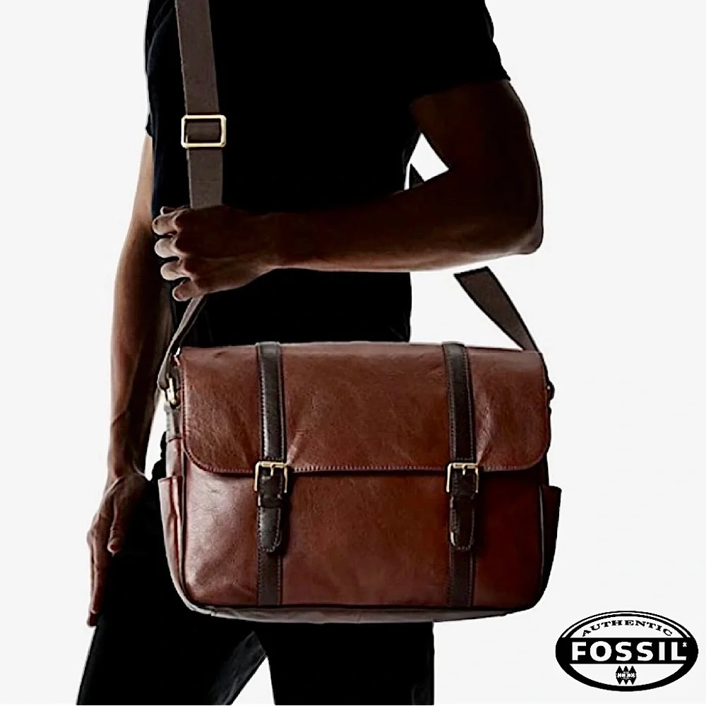 🆕FOSSIL 💼 Estate EW Genuine Leather Messenger Bag in Dark Brown